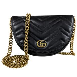 Gucci GG Marmont Shoulder Bag, Leather 746431, Black, Women's, Pre-owned Chain